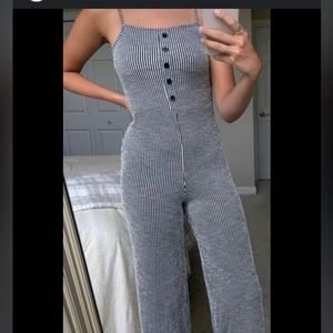 Caution to the Wind striped jumpsuit.